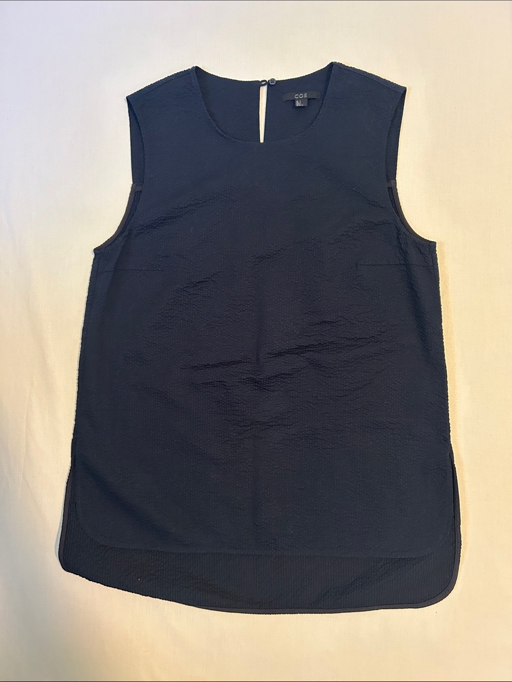 COS Navy Textured Sleeveless Shell Top